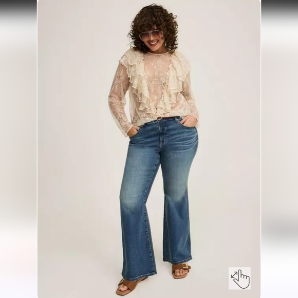 torrid Tops - Torrid New Lace Ruffle Long Sleeve Blouse Birch Size 3x